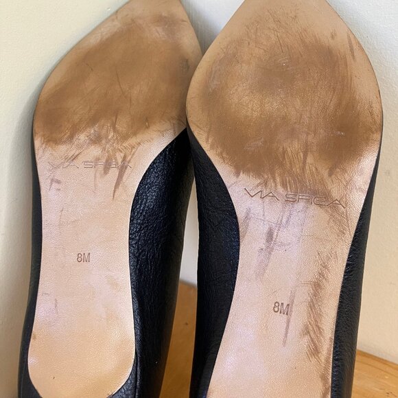 Via Spiga Leather Kitten Heels Black Pointed Toe Pumps Women's US 8 Shoes - Picture 7 of 7